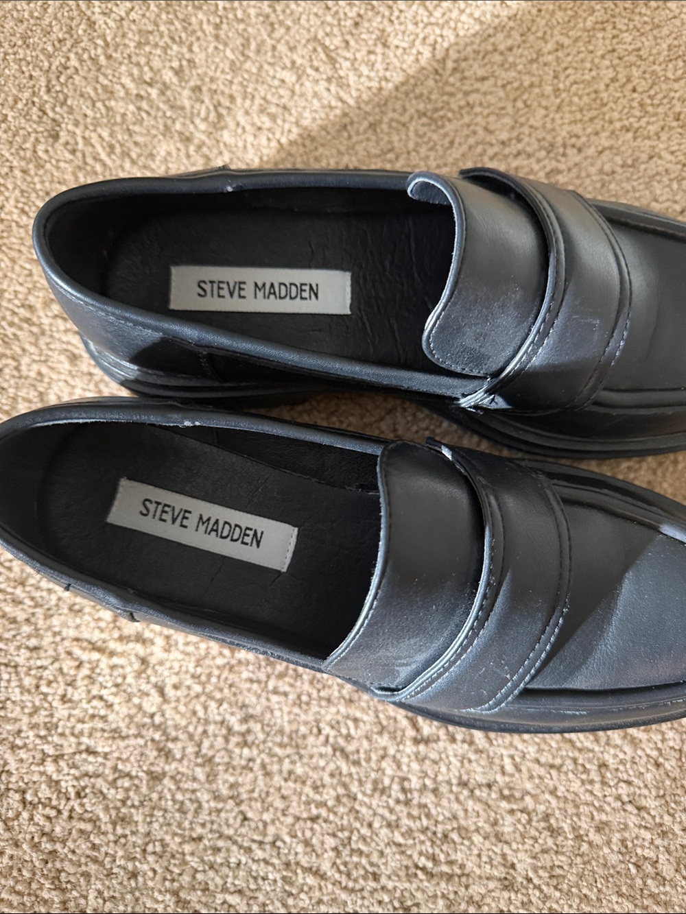 Steve Madden Black Penny Strap Loafers - Picture 2 of 4